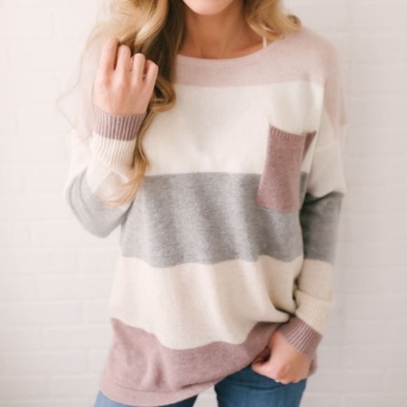 ATHENA Colorblock Long Sleeve Top - MAUVE MIX - Picture 3 of 6
